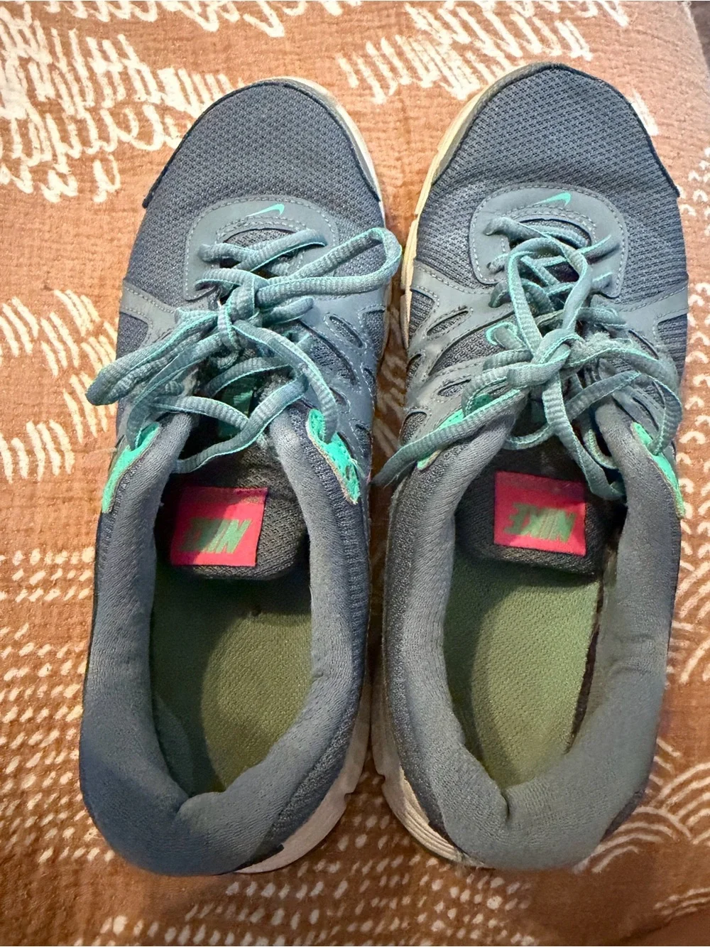 Nike Gray & Teal Athletic Sneakers with Pink Logo Accent